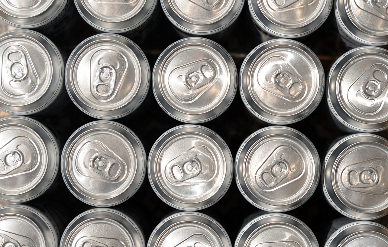 Canned beer storage background top view