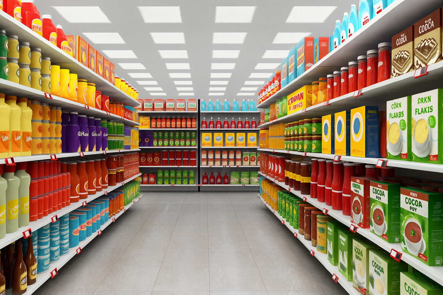 Grocery store aisle with product label design ideas